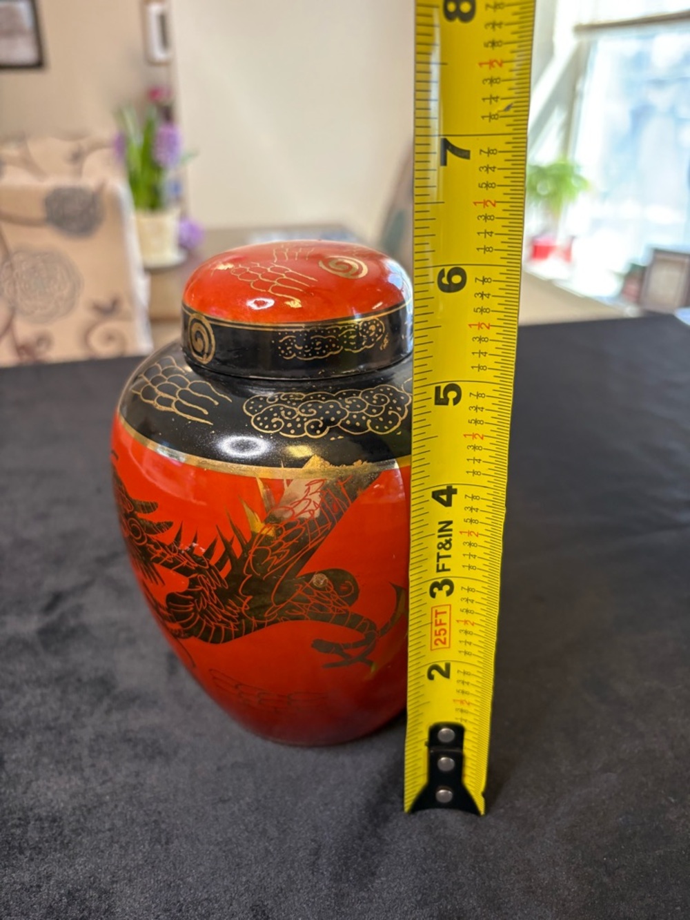 Vintage Japanese Red and Black Dragon Lidded Ginger Jar - Picture 8 of 9